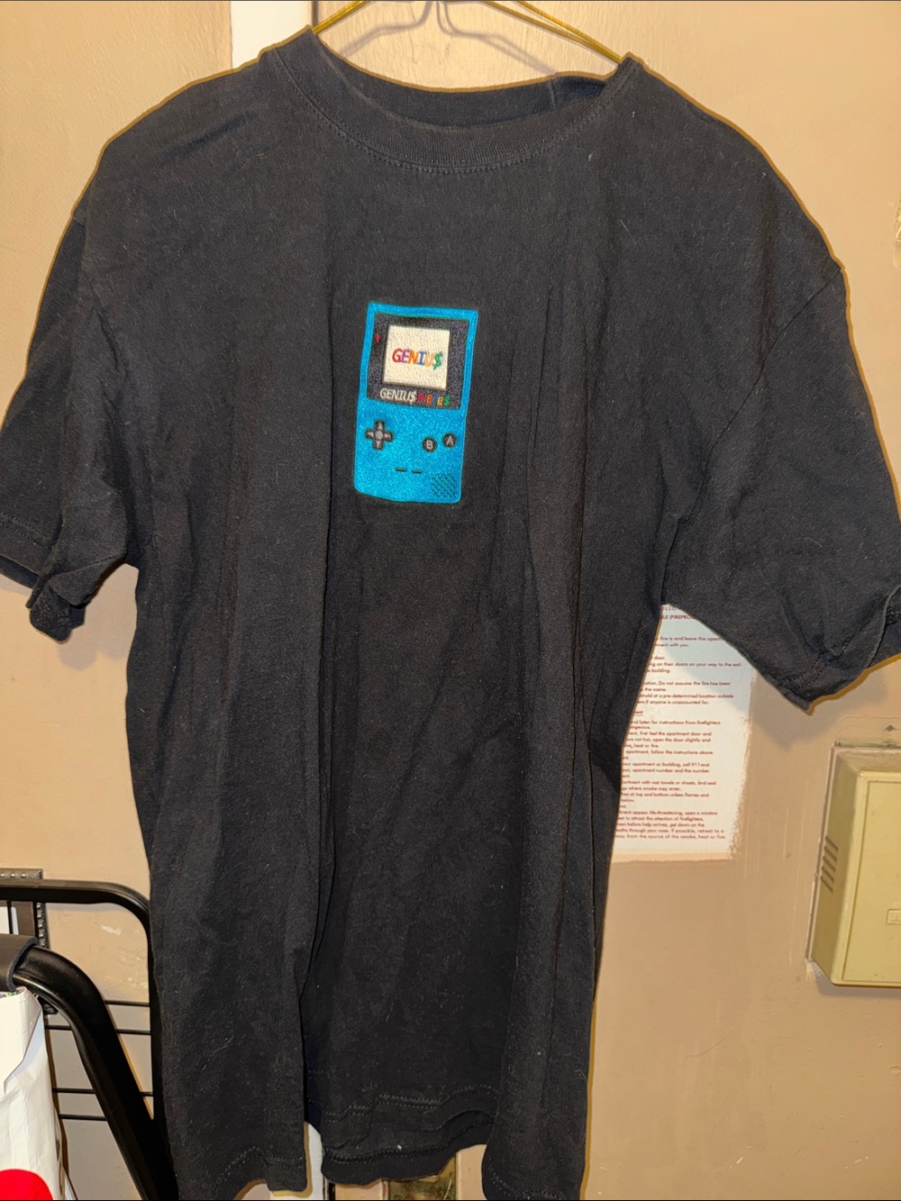 Black Graphic Short Sleeve Tee with Blue Handheld Console Design